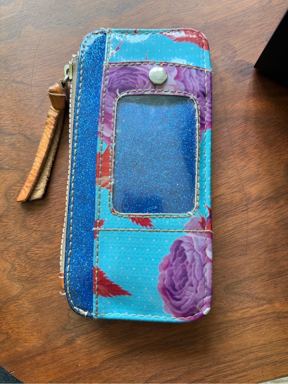 Consuela Turquoise Floral Card Wallet with Blue Glitter Slots - Picture 2 of 2